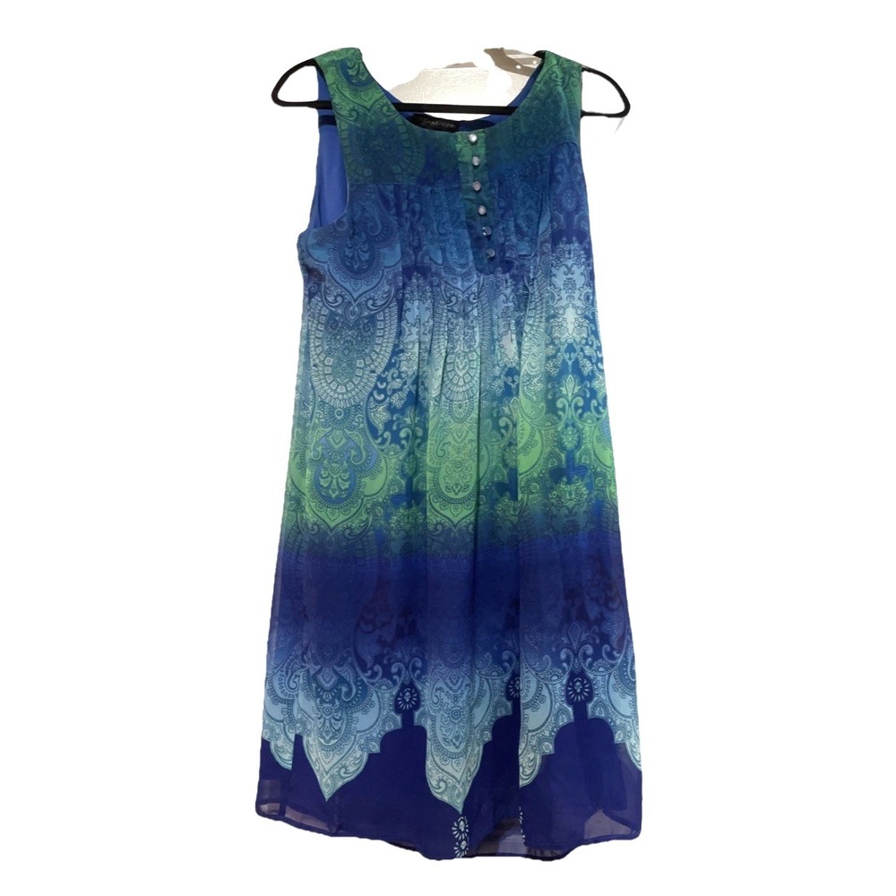 Chris McLaughlin Dress Women Blue Floral Paisley Sleeveless Pleated Lined 10
